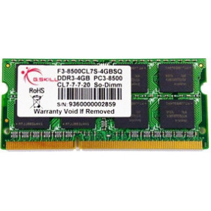 G.Skill 4GB DDR3 204-pin SO-DIMM módulo de memória 1 x 4 GB 1066 MHz ECC