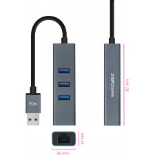 Nanocable 10.03.0407 base & duplicador de portas Com fios USB 3.2 Gen 1 (3.1 Gen 1) Type-A Cinzento