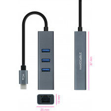 Nanocable 10.03.0408 base & duplicador de portas Com fios USB 3.2 Gen 1 (3.1 Gen 1) Type-C Cinzento