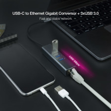 Nanocable 10.03.0408 base & duplicador de portas Com fios USB 3.2 Gen 1 (3.1 Gen 1) Type-C Cinzento