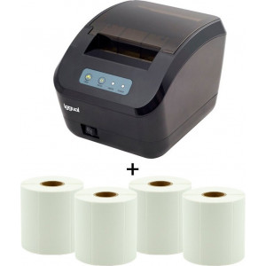 iggual Kit impresora etiquetas + 4 rollos impressora de etiquetas Acionamento térmico direto 203 x 203 DPI Com fios