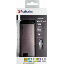 Verbatim 49142 hub de interface USB 3.2 Gen 1 (3.1 Gen 1) Type-C 1000 Mbit s Preto, Prateado