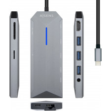 AISENS ASUC-9P001-GR base & duplicador de portas Com fios Thunderbolt 3 Cinzento