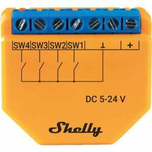 Shelly Plus i4 DC relé de energia Laranja