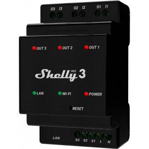 Shelly Pro 3 relé de energia Preto