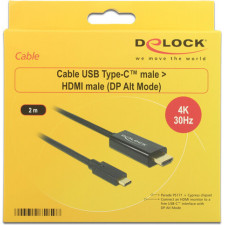 DeLOCK 85259 adaptador de cabo de vídeo 2 m USB Type-C HDMI Preto