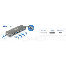 D-Link DUB-2333 base & duplicador de portas Com fios USB Type-C Cinzento