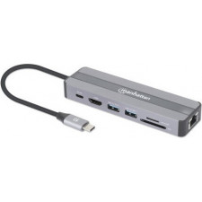 Manhattan 153928 base & duplicador de portas Com fios USB 3.2 Gen 1 (3.1 Gen 1) Type-C Preto, Prateado