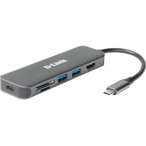 D-Link DUB-2327 base & duplicador de portas Com fios USB Type-C Cinzento