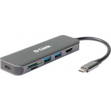 D-Link DUB-2327 base & duplicador de portas Com fios USB Type-C Cinzento