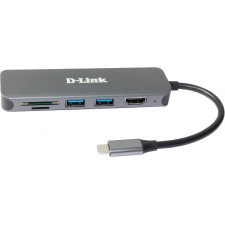D-Link DUB-2327 base & duplicador de portas Com fios USB Type-C Cinzento