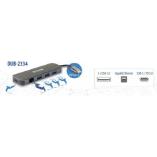 D-Link DUB-2334 base & duplicador de portas Com fios USB Type-C Cinzento