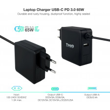 TooQ TQLC-USBC65PD adaptador e transformador Interior 65 W Preto