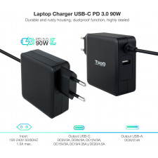 TooQ TQLC-USBC90PD adaptador e transformador Automático 90 W Preto