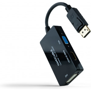 Nanocable 10.16.3301-ALL adaptador de cabo de vídeo 0,2 m DisplayPort DVI-D + VGA (D-Sub) + HDMI Preto