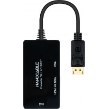 Nanocable 10.16.3301-ALL adaptador de cabo de vídeo 0,2 m DisplayPort DVI-D + VGA (D-Sub) + HDMI Preto