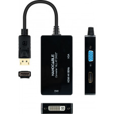 Nanocable 10.16.3301-ALL adaptador de cabo de vídeo 0,2 m DisplayPort DVI-D + VGA (D-Sub) + HDMI Preto