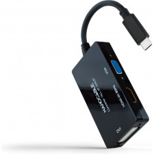 Nanocable 10.16.4301-ALL adaptador de cabo de vídeo 0,2 m USB Type-C DVI-D + VGA (D-Sub) + HDMI Preto