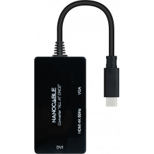 Nanocable 10.16.4301-ALL adaptador de cabo de vídeo 0,2 m USB Type-C DVI-D + VGA (D-Sub) + HDMI Preto