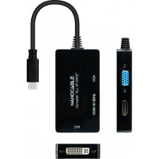 Nanocable 10.16.4301-ALL adaptador de cabo de vídeo 0,2 m USB Type-C DVI-D + VGA (D-Sub) + HDMI Preto