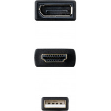 Nanocable 10.16.0205 adaptador de cabo de vídeo 0,2 m HDMI + USB Type-A DisplayPort Preto
