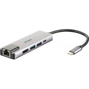 D-Link DUB-M520 base & duplicador de portas Com fios Thunderbolt 3 Alumínio, Preto