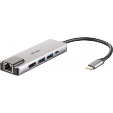 D-Link DUB-M520 base & duplicador de portas Com fios Thunderbolt 3 Alumínio, Preto