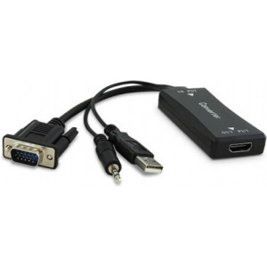 3GO C132 adaptador de cabo de vídeo 0,285 m VGA (D-Sub) + 3.5mm + USB Type-A HDMI Preto