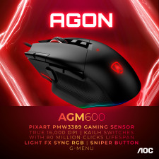 AOC AGON AGM600 rato Mão direita USB Type-A Ótico 16000 DPI