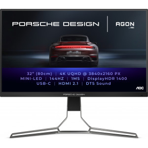 AOC Porsche PD32M LED display 80 cm (31.5") 3840 x 2160 pixels 4K Ultra HD IPS Preto, Cinzento