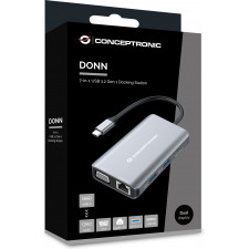 Conceptronic DONN21G base & duplicador de portas Com fios USB 3.2 Gen 1 (3.1 Gen 1) Type-C Cinzento