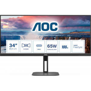 AOC V5 U34V5C BK monitor de ecrã 86,4 cm (34") 3440 x 1440 pixels UltraWide Quad HD LCD Preto