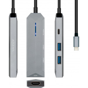 AISENS ASUC-4P002-GR base & duplicador de portas Com fios USB 3.2 Gen 1 (3.1 Gen 1) Type-C Cinzento