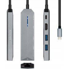 AISENS ASUC-5P003-GR base & duplicador de portas Com fios USB 3.2 Gen 1 (3.1 Gen 1) Type-C Cinzento