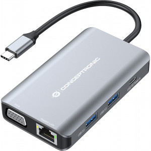 Conceptronic DONN21G base & duplicador de portas Com fios USB 3.2 Gen 1 (3.1 Gen 1) Type-C Cinzento