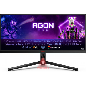 AOC AGON PRO AG344UXM monitor de ecrã 86,4 cm (34") 3440 x 1440 pixels UltraWide Quad HD LED Preto, Vermelho