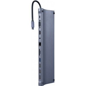 Gembird A-CM-COMBO11-01 base & duplicador de portas Com fios USB 3.2 Gen 1 (3.1 Gen 1) Type-C Cinzento