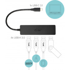 i-tec Advance C31HUB404 hub de interface USB 3.2 Gen 2 (3.1 Gen 2) Type-C 5000 Mbit s Preto