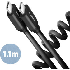Axagon Data and charging USB 2.0 cable 1.1 m long. PD 60W, 3A. Black twisted. cabo USB 1,1 m USB C Preto