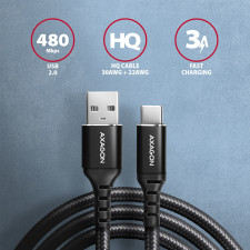 Axagon BUCM-AM20AB cabo USB USB 2.0 2 m USB A USB C Preto