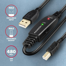 Axagon ADR-215B USB 2.0 A-M - B-M active connecting repeater cable 15m - Kabel - Digital Daten cabo USB USB A USB B Preto