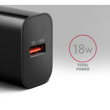 Axagon ACU-QC18 kroviklis jungiama tinkl QC 18W, 1x port USB-A, QC3.0 AFC FCP SMART Juoda Telemóvel, Power bank, Smartphone,