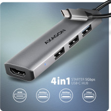 Axagon HMC-H3A base & duplicador de portas Com fios USB 3.2 Gen 1 (3.1 Gen 1) Type-C Prateado