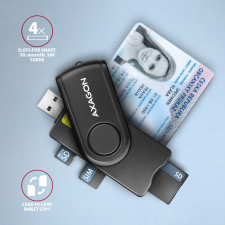 Axagon CRE-SMP2A USB Smart card & SD microSD SIM PocketReader leitor de smart card Interior USB 2.0 Preto