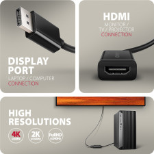 Axagon RVD-HI20N adaptador de cabo de vídeo 0,15 m DisplayPort HDMI Preto