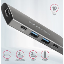 Axagon HMC-5G21 base & duplicador de portas Com fios USB 3.2 Gen 2 (3.1 Gen 2) Type-C Cinzento