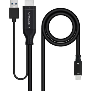 Nanocable 10.15.4354 adaptador de cabo de vídeo 1,8 m HDMI + USB Type-A USB Type-C Preto