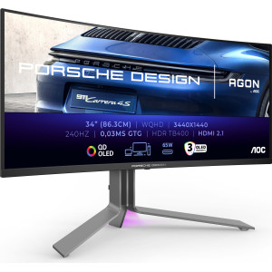 AOC Porsche PD34 monitor de ecrã 86,4 cm (34") 3440 x 1440 pixels Wide Quad HD QD-OLED Preto