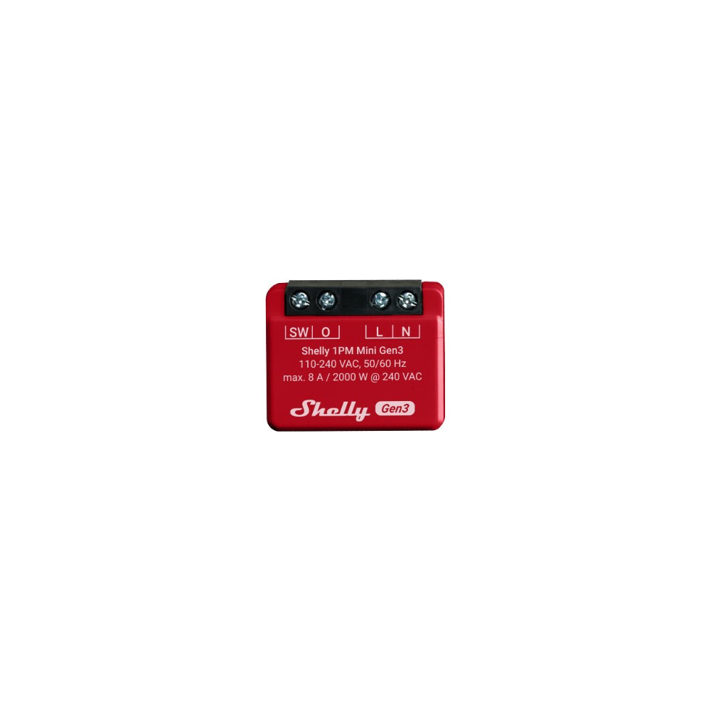 Shelly 1PM Mini Gen3 Interruptor inteligente 1P Vermelho Shelly 1PM Mini Gen3 Interruptor inteligente 1P Vermelho