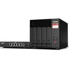 QNAP TS-473A + QSW-1105-5T Bundle Pack NAS Tower Ryzen Embedded V1500B 8 GB DDR4 0 TB QNAP Turbo System Preto